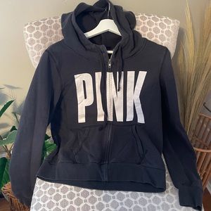 Victoria Secrets PINK Black Zip-Up Hoodie Medium